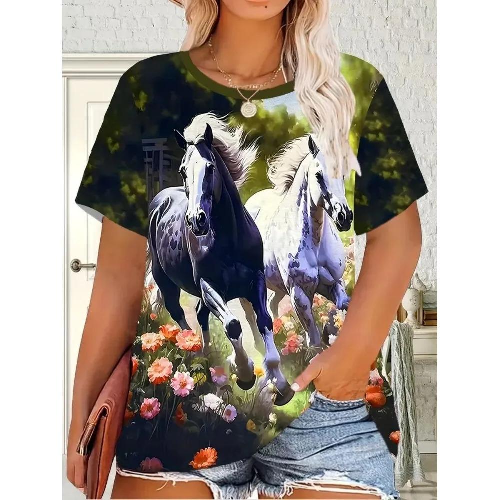 Women's T-shirt 3D Pattern Printed Casual Short Sleeved O-Neck Top Fashionable Street Women's Clothing