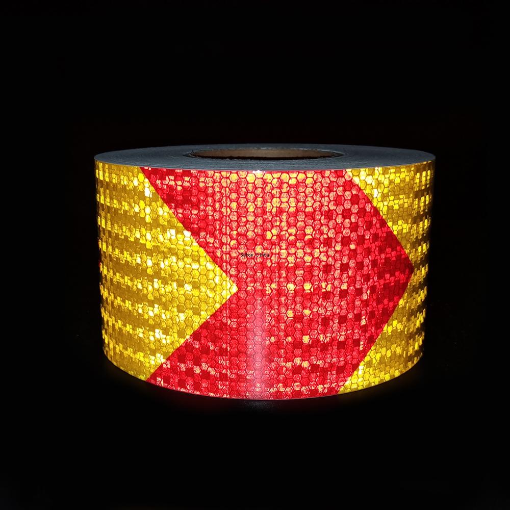 

Светоотражающая лента 4 дюйма*16 футов красно-желтая со стрелками, наклейка с предупреждением об опасности, водонепроницаемые светоотражатели высокой видимости, защитная пленка