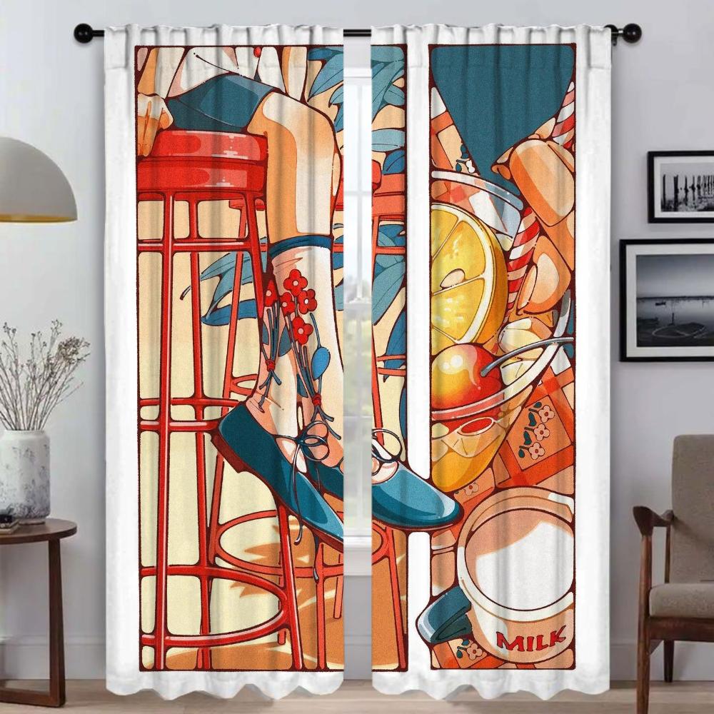 Retro Moda Oda için Pencere Perdesi 2 Panelli Perdeler Yatak Odası Ev İç Mekan Perdeleri Bölme Cadılar Bayramı Dekorasyonu Gölgelikler