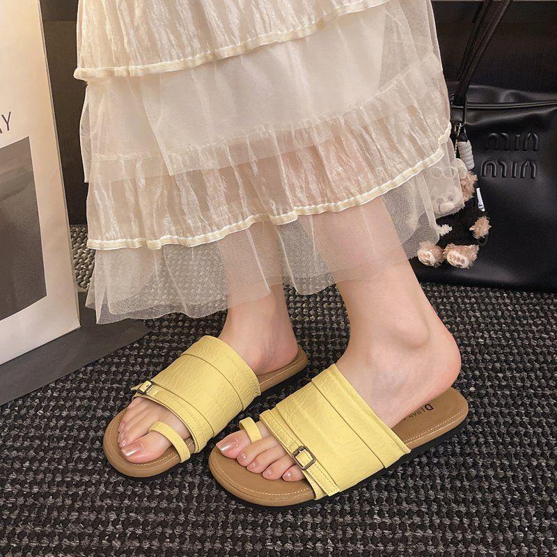 Simple Design Korean Version of One-word Slippers Women's Summer Fashion Cover Toe Half Drag Casual Wear Personality Cool Slippers Tide