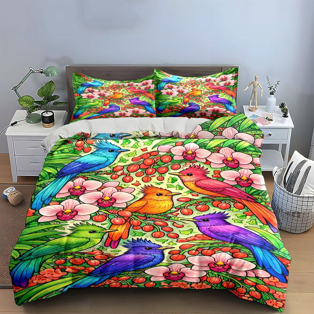 Vivid tropical bird paradise Bedding sets Duvet cover sets Duvet covers Pillowcases(1*Duvet Cover 2*Pillowcases without duvet insert)