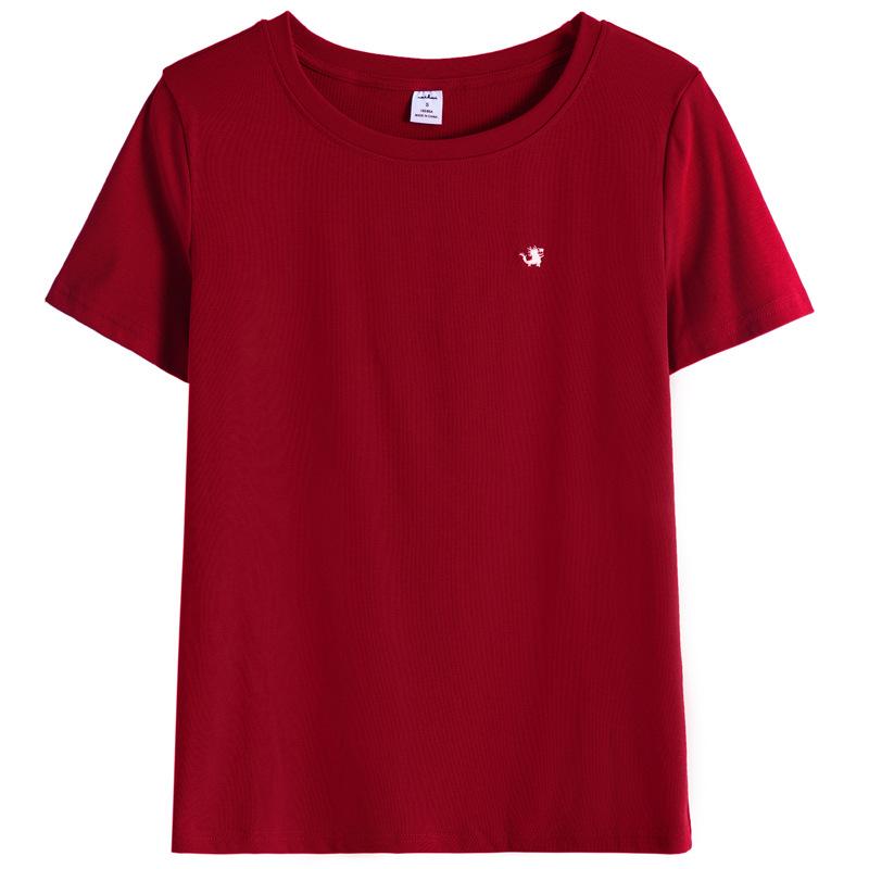 Summer Women's T-Shirt Solid Colour Round Neck Short Sleeve Top