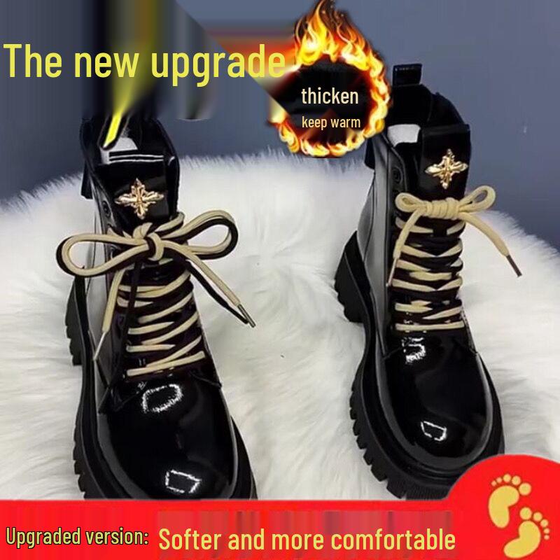 Damen Europäischer Stil Echtes Weiches Leder Martin Stiefeletten - Herbst/Winter Mode, Mittelhoch, Dicke Sohle, Britischer Stil.