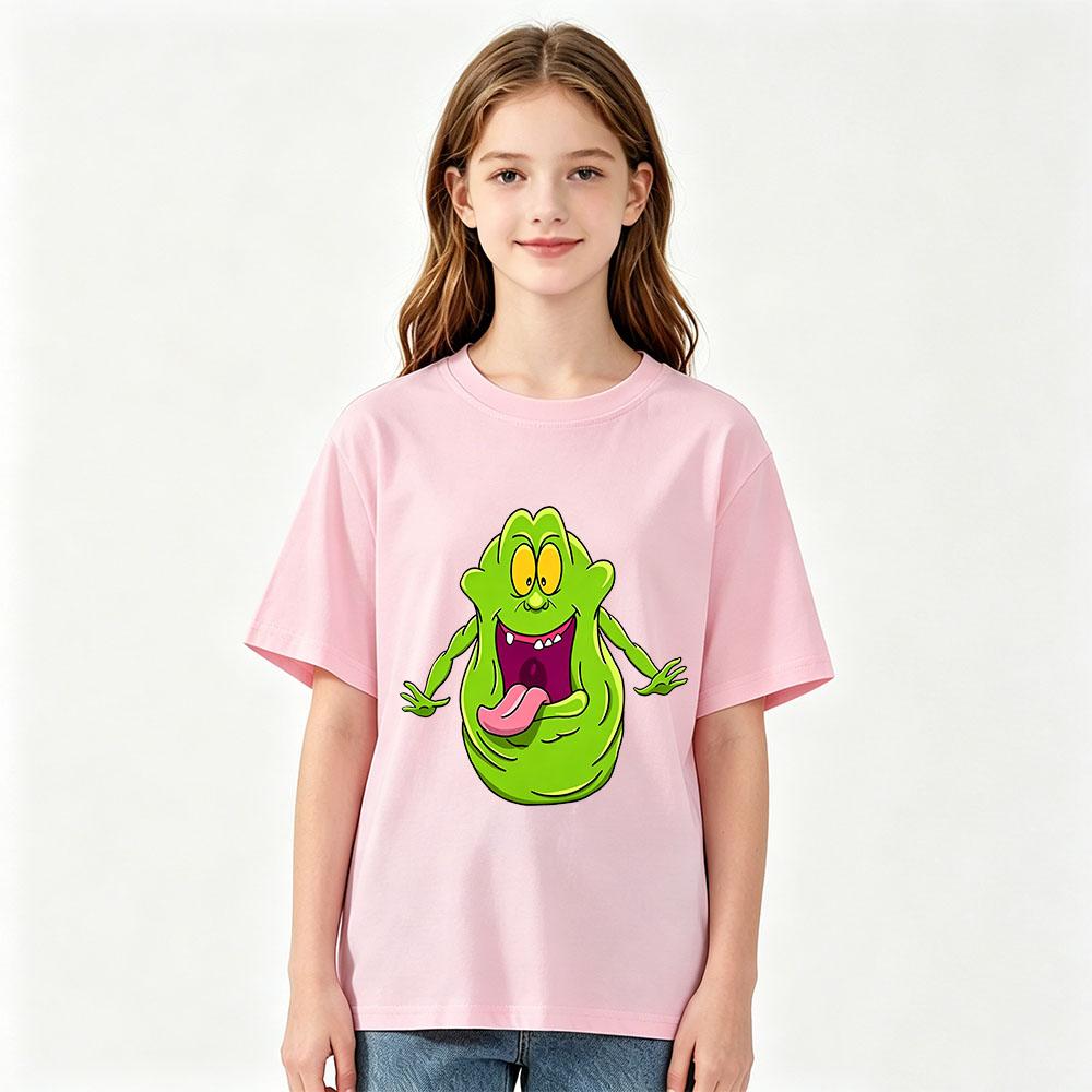 100% Cotton Ghostbusters Children's T-shirts Funny Slimer Cartoon Print Short Sleeve Boys Girls Tee Casual Crew Neck Tops Summer