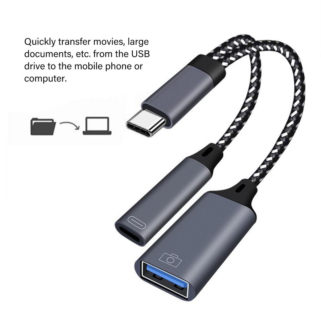 USB C To USB OTG Splitter Aluminum Alloy USB C Splitter Chargers & Data Transfer for Laptops Smartphones Tablets