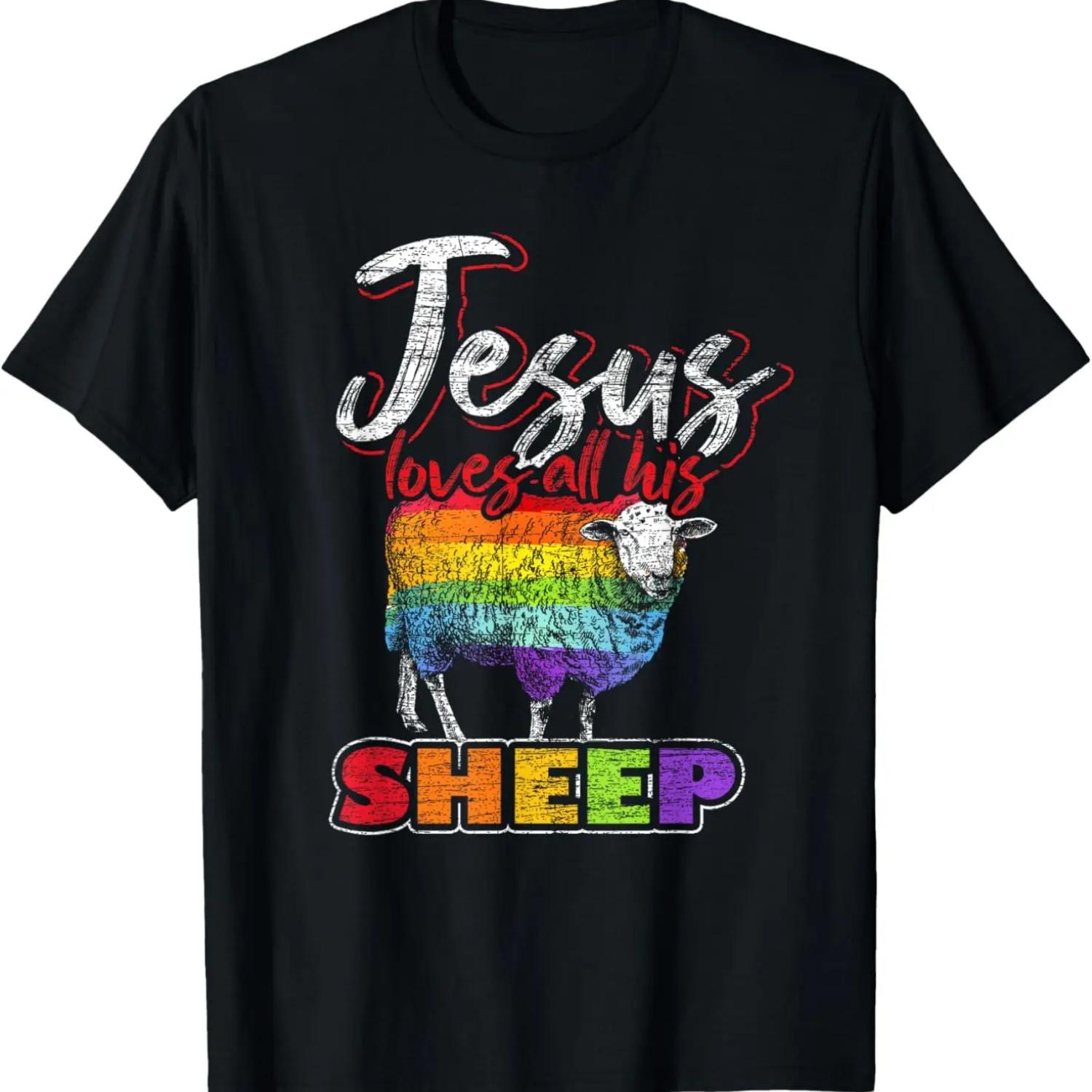 

Jesus Loves All His Sheep Rainbow Flag LGBT Pride Jesus T-Shirt XXXXXL чорний