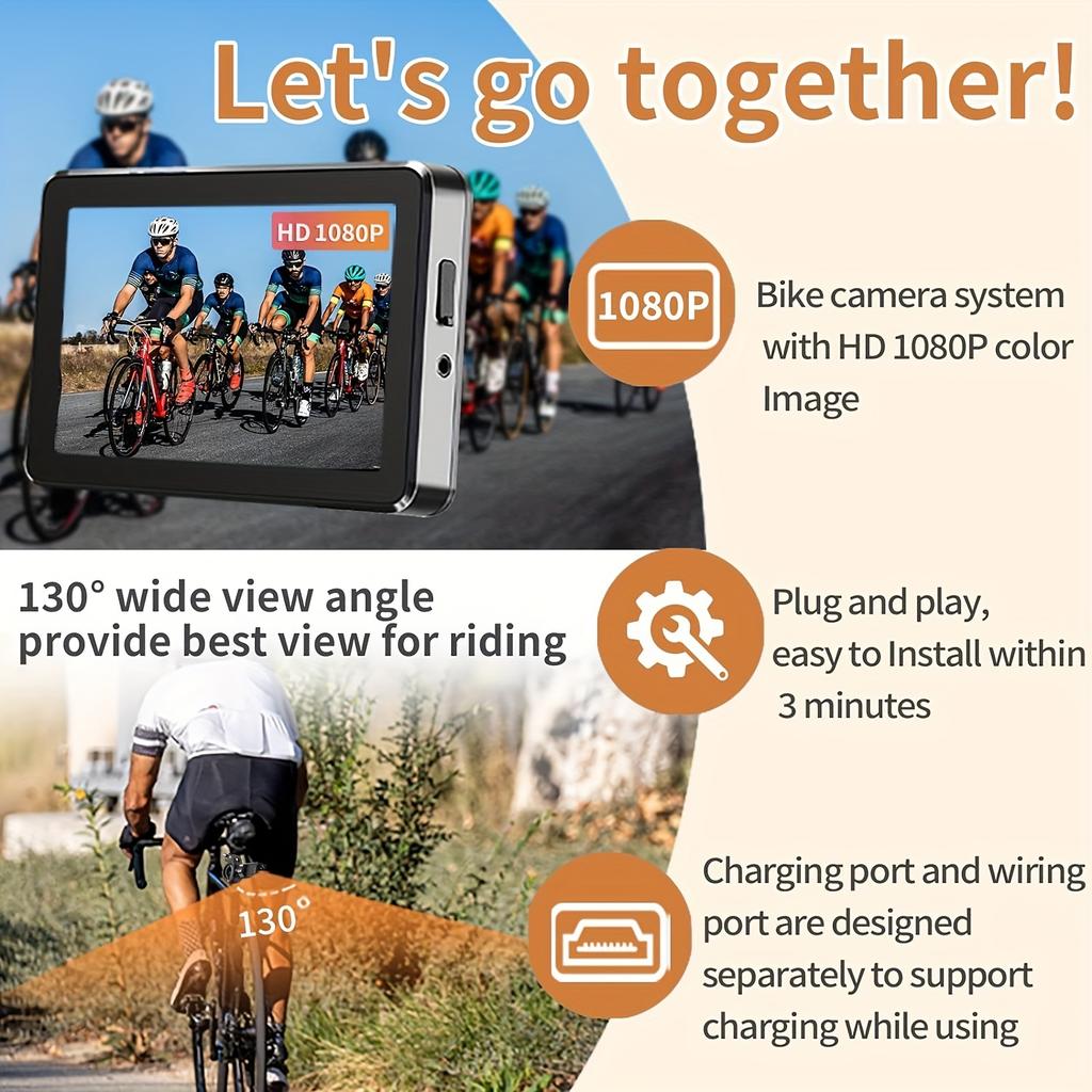 360°Colour Rotating Night Vision Camera 4.3 inch 1080P HD Display Bicycle Rear View Camera for Mountain Road Bikes