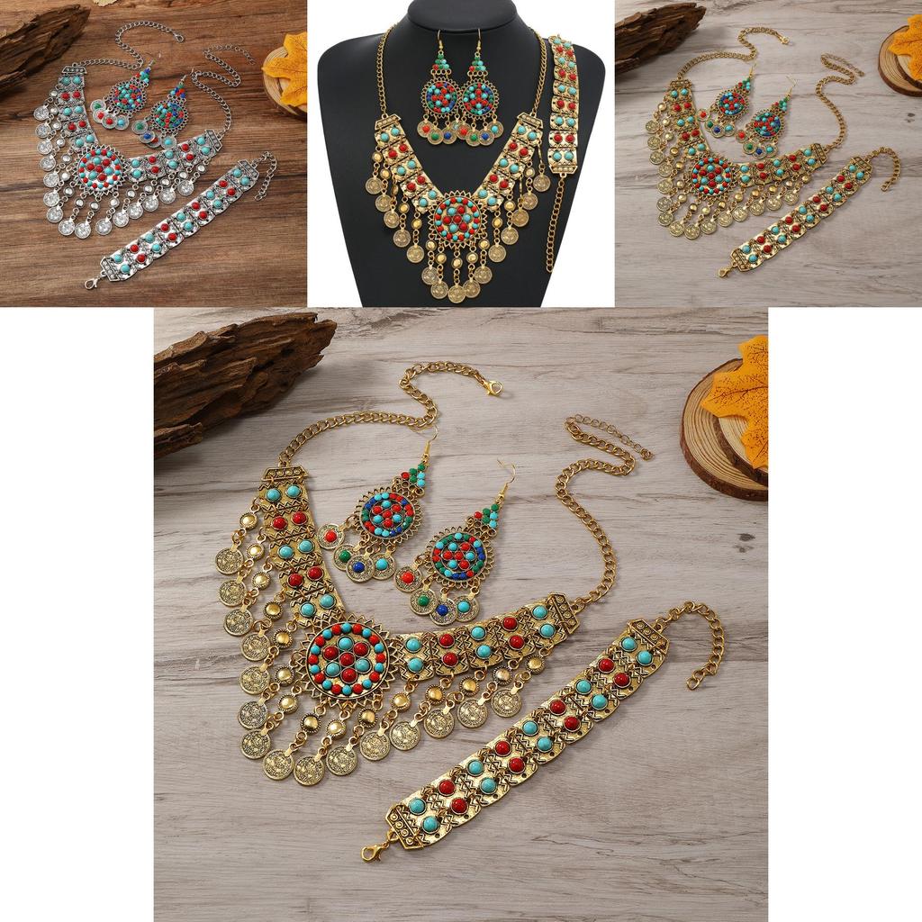 Vintage Multi Layer Coin Colored Necklace With Alloy Chain For Ladies Fashion Accessories