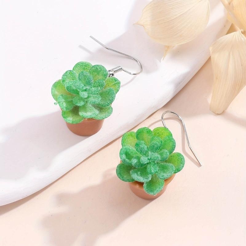 Adorable Resin Succulent Potted Plant Small Pendants Earrings Versatile Charm Ear Jewelry for Fashionable Individuals