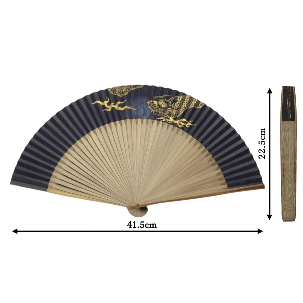 Kyoto Dragon Fan for Made In Paper Handcrafted by Japanese Kimono Long X Wide When Opened Hand-painted Men, Japan, Kyoto, Men's Fan, Double-Sided,