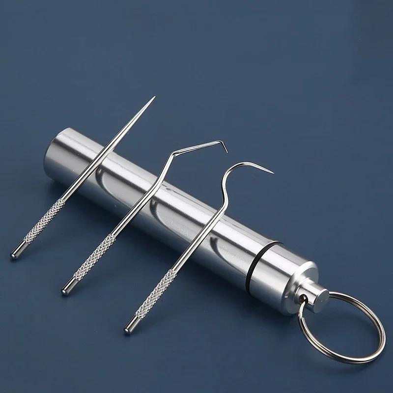 1 Conjunto Palitos de Dente Metal Aço Inoxidável Limpeza Oral Fio Dental Portátil Palito de Dente Fio Dental Limpador de Dentes com Tubo de Armazenamento