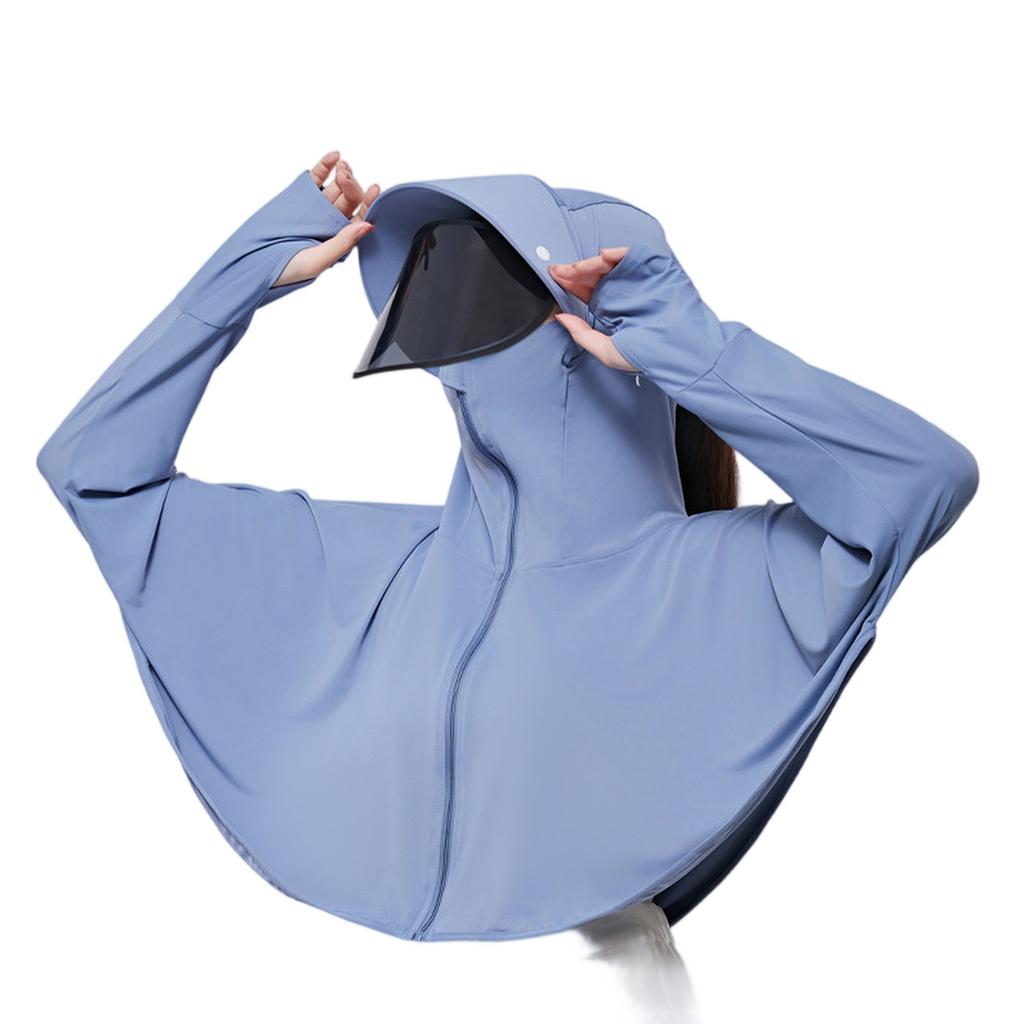 Veste à capuche légère et respirante pour femme en soie glacée UPF50+, coupe ample, avec visière amovible et rotative