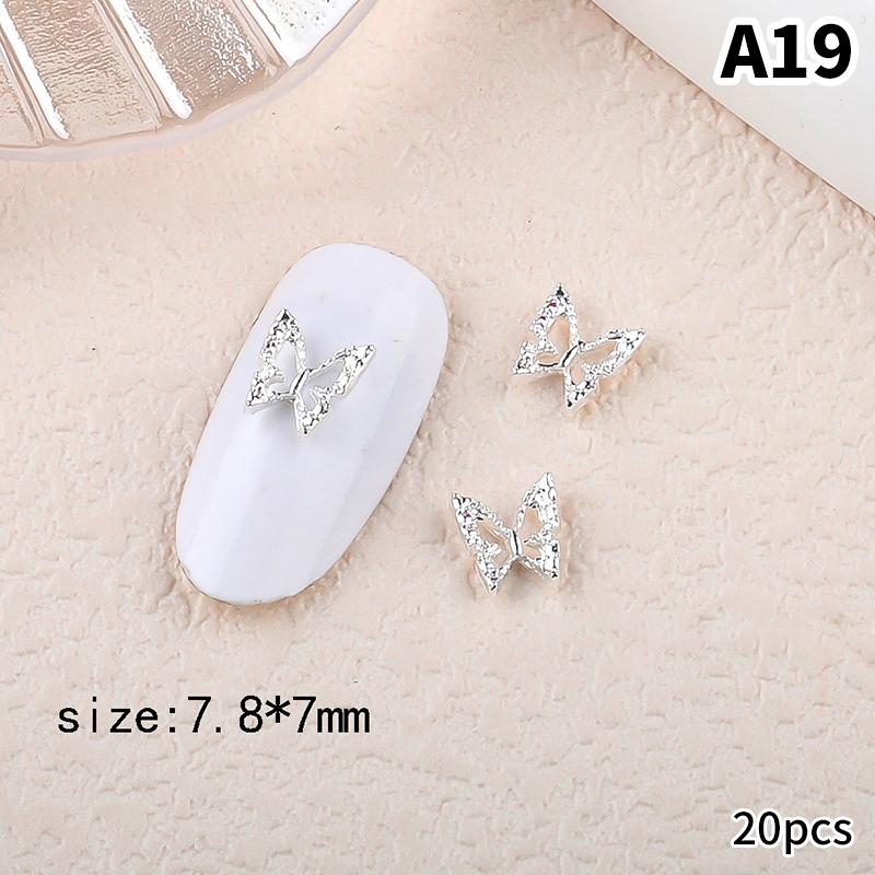 20Pcs Silver Alloy Butterfly Nail Art Bow Charms Accessories Parts For Manicure Doecr Retro Nails Decoration Design Supplies