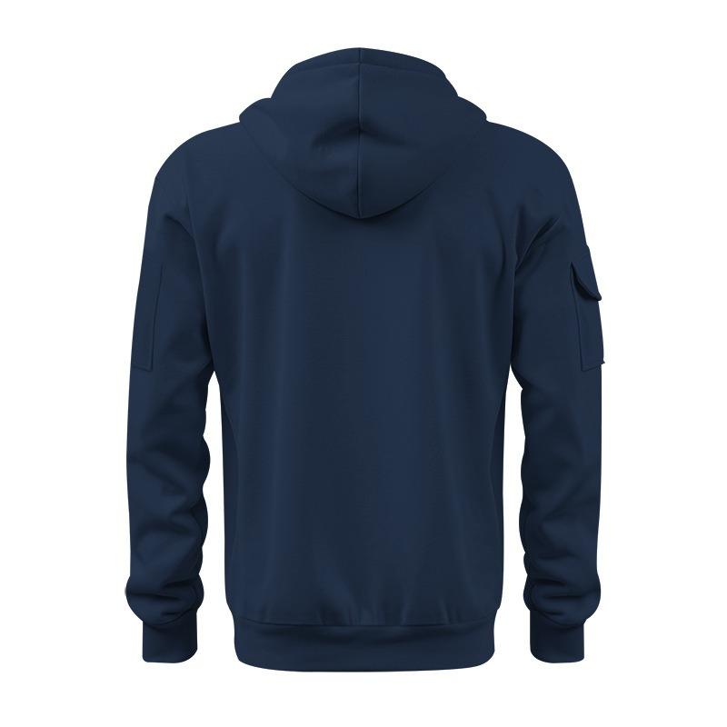 Autumn Winter Pullover Men's Casual Multi Zipper Arm Pocket Hoodie Pullover Plus Fleece Hoodie Men's