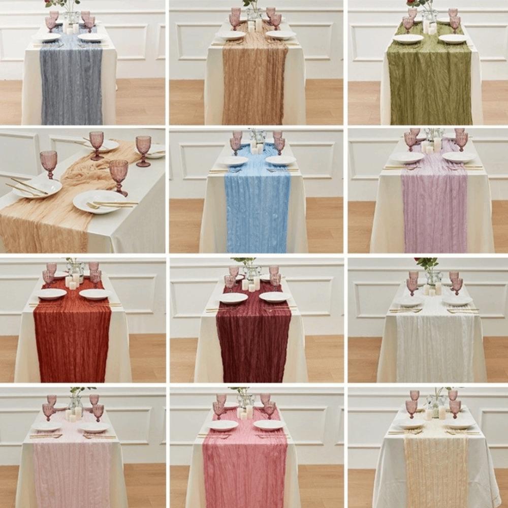 Semi-Sheer Cheese Cloth Table Runner Boho Rustic Elegant Tulle Balinese Pleated Tablecloth DIY Gauze Table Runner