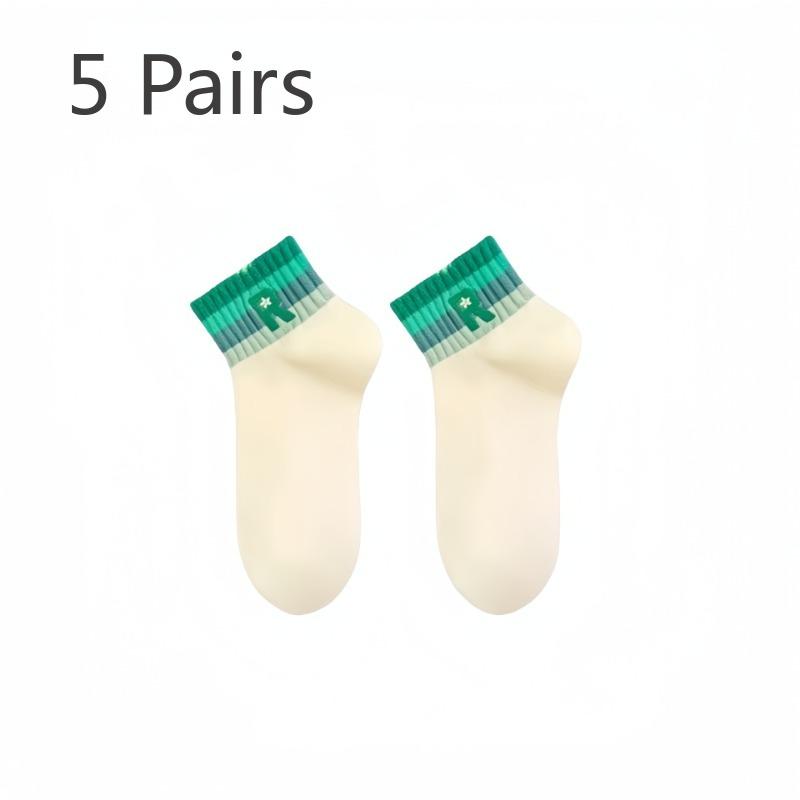 5 Pairs of Women Spring and Autumn Style Pure Cotton Deodorant Sports Socks