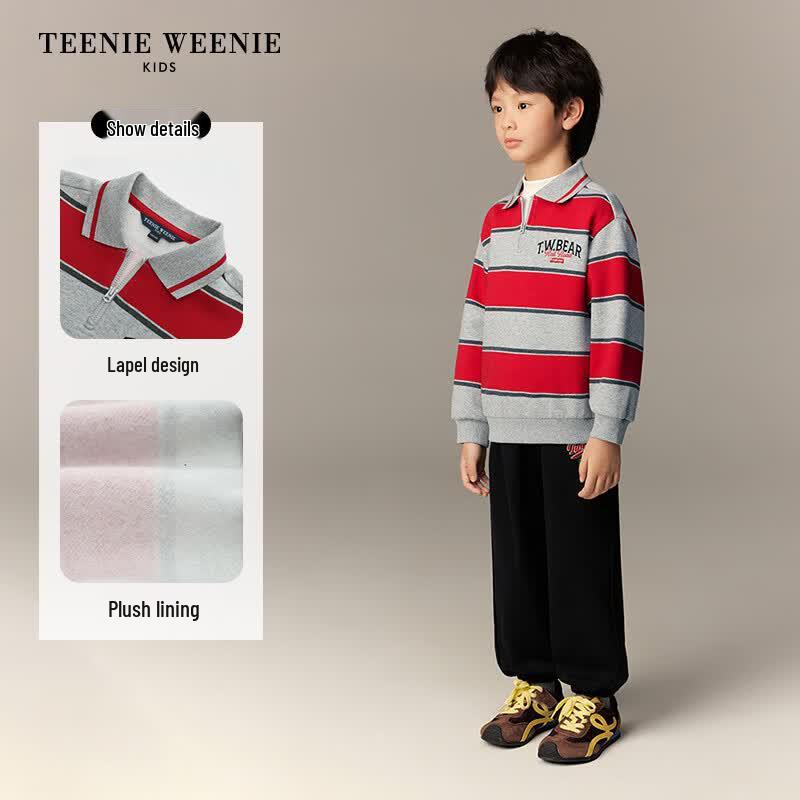 Teenie Weenie Kids Boys' Fleece-Lined Striped Polo Sweatshirt