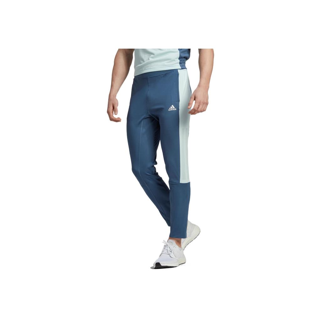 Adidas Front Logo Print Slim Fit Joggers With Drawstring Men Bottoms Blue HZ9705