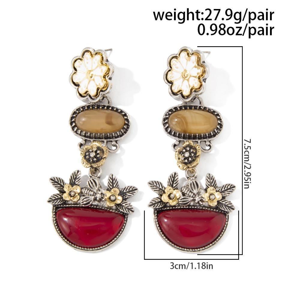 Bohemian Retro Geometric Resin Imitation Flower Sunflower Dangle Earrings for Women Exaggerated Fashion Party Jewelry Accessory