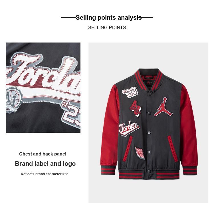 Jordan Baseball Jacket Color Block Letter Logo Casual Kids Jackets Black JD2112008GS-001