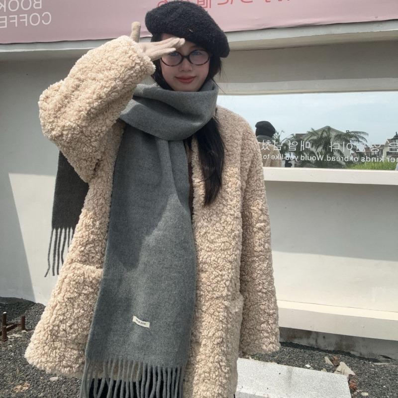 Winter scarf atmosphere new solid color fashion warm scarf knitted wool scarf fringed shawl
