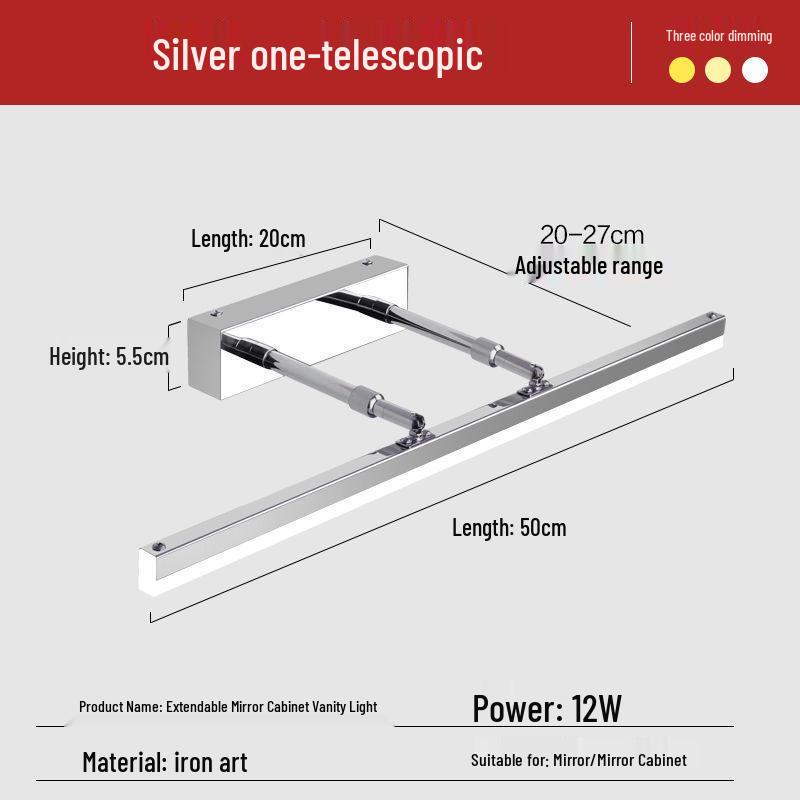 Nordic Minimalist Bathroom LED Telescopic Mirror Cabinet Vanity Light, Three-Color Wall Light for Bathroom.