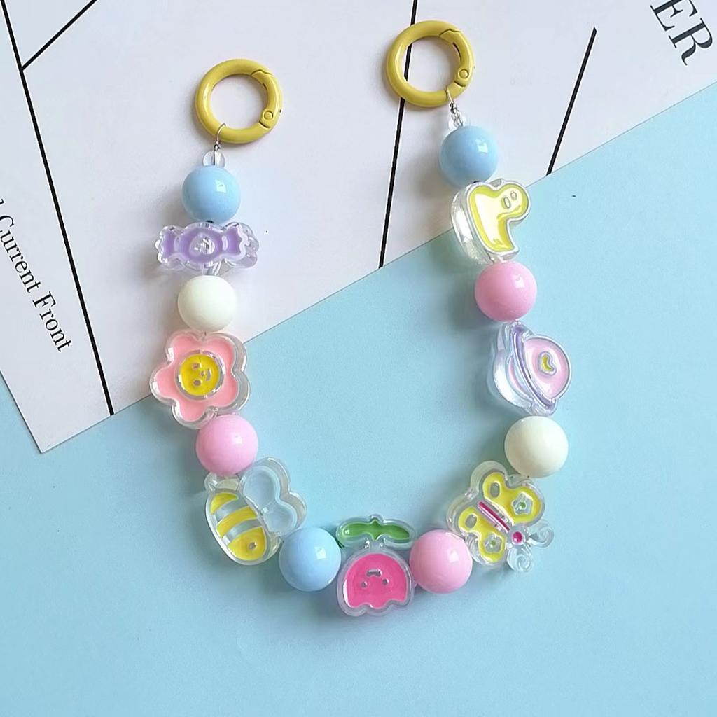 Colorful Beaded Flower Keychain, Kawaii Acrylic Flower Bag Charm with Clip