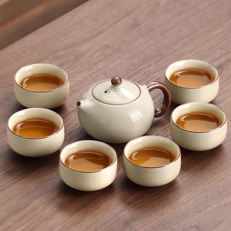 Ru Kiln Kung Fu Tea Set: Light Luxury Teapot, Teacups & Brewing Tray