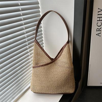French Straw Woven Literary and Artistic Society Trendy Large Capacity New Summer Fresh Woven Bucket Tote Women's Bag
