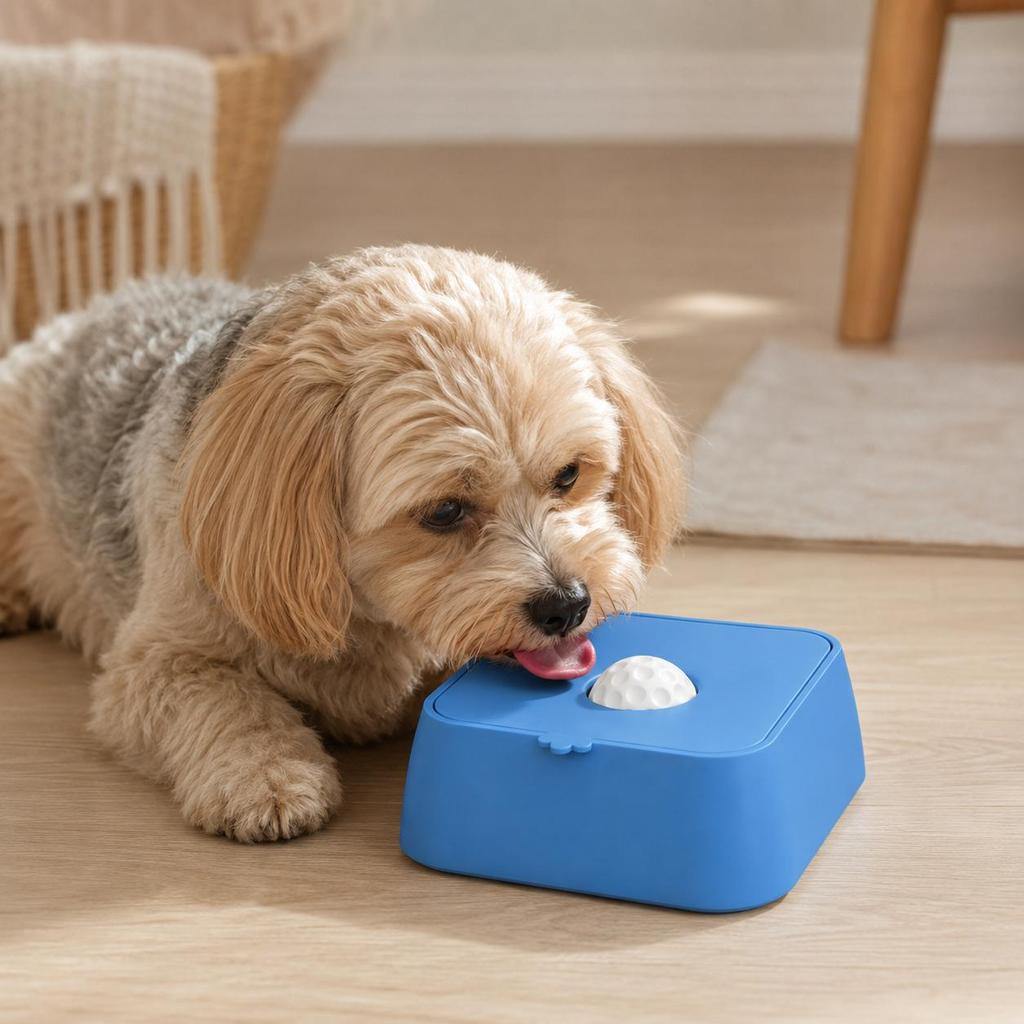 Pet Licking Slow Feeder Bowl With Rolling Ball,Anti‑Slip Anti‑Tip Plastic Pet Water Bowl For Dogs Cats