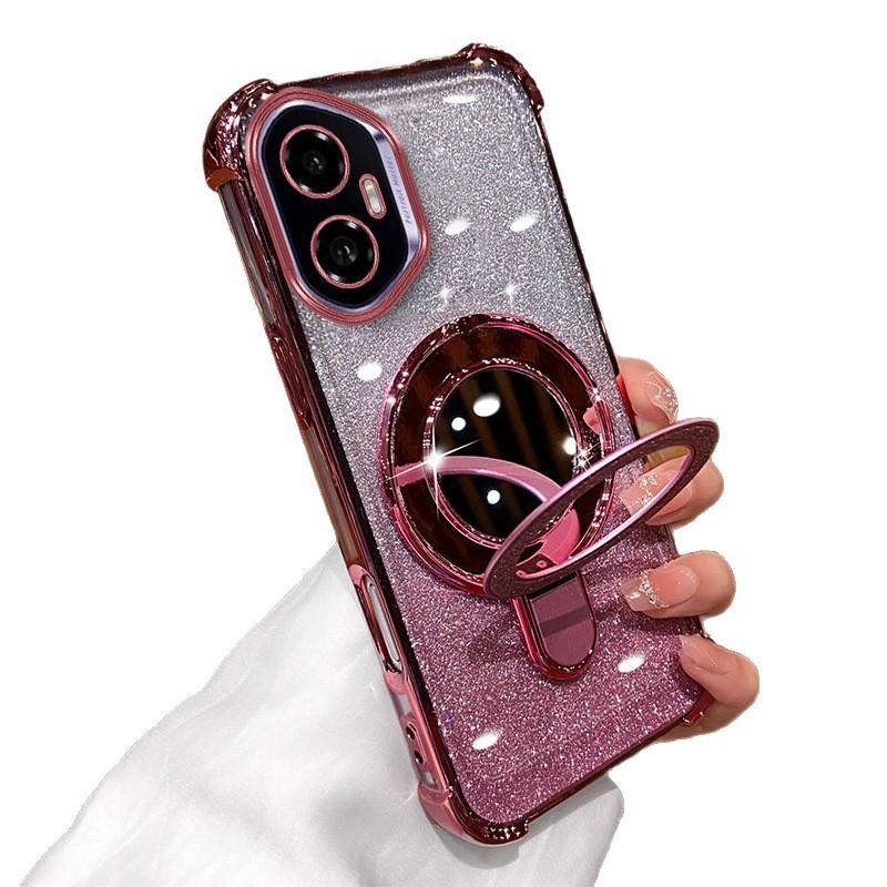 Applicable To Honor 400Pro Mobile Phone Case Glitter Powder Makeup Mirror Magnetic Suction Bracket Honor Power Soft Case Four Corners Anti-drop