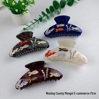 Dreamy Sea Fish Shark & Goldfish Hair Clip with Rhinestones Seaweed Design