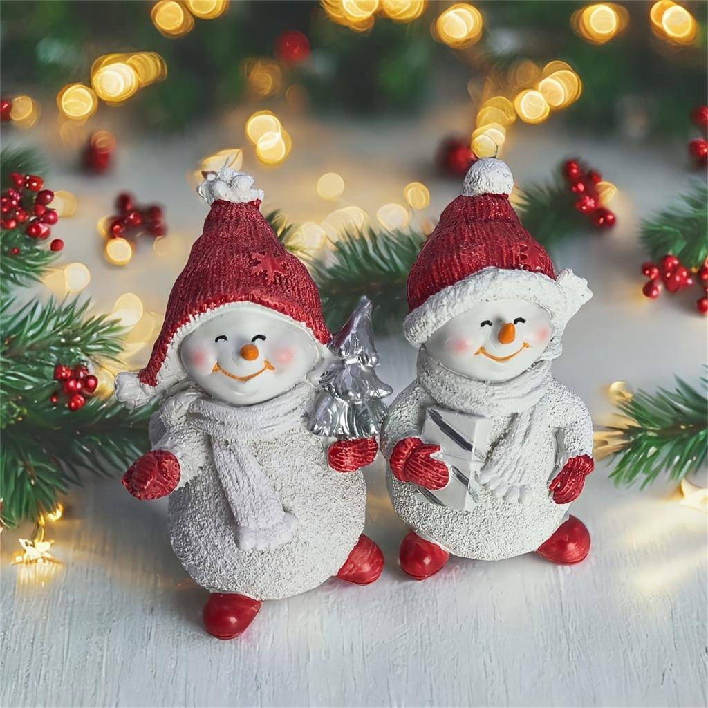 Weatherproof Snowman Statue Tiny Resin Snowman Figurine Christmas Tree Ornament For Tabletop Mantel Entryway Display