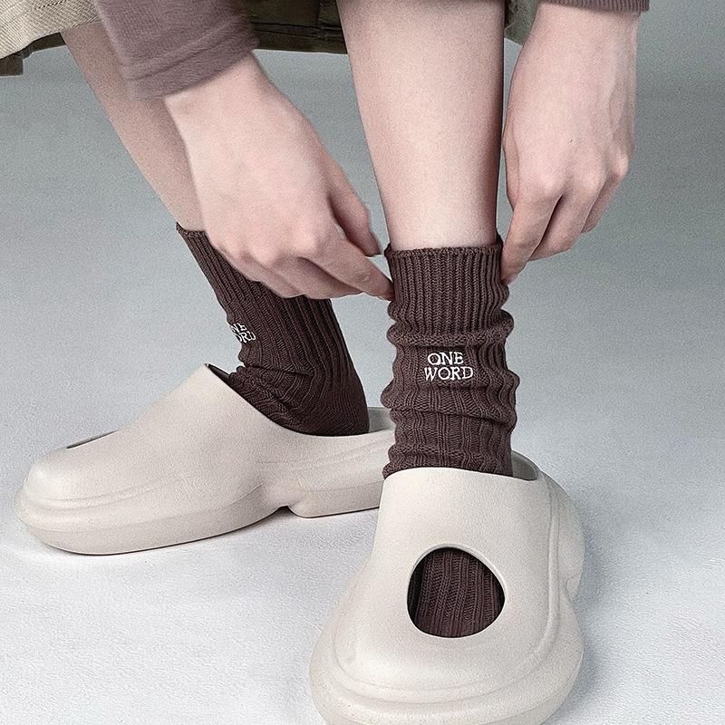 Ladies Spring Pure Cotton Letter Personality Medium Tube Pile Socks