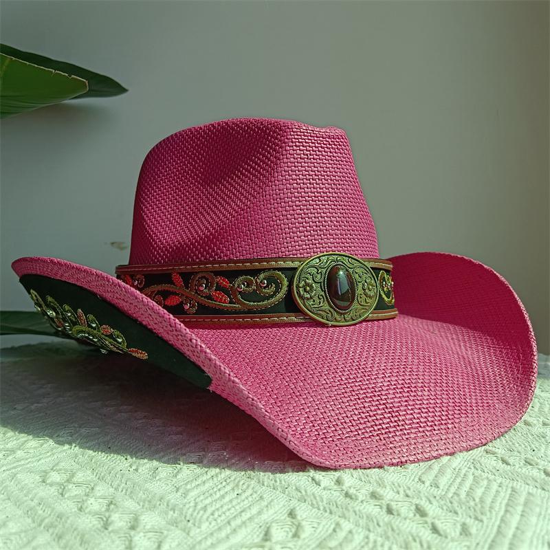 Western Cowboy Straw Hat Embroidery Applique 2025 Cowboy Hat Men and Women Sun Hat Summer Brim Hat Sombrero