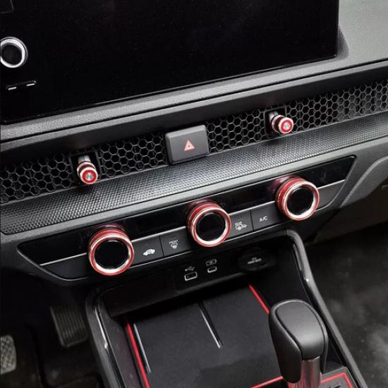 7Pcs Console Air-Condition Adjust knob Red Trim Cover For Honda CRV CR-V -24