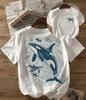 Women's Plus Size Cotton T-shirt Summer Casual Graphic Tee Short Sleeve 26 Deep Sea Killer Whale Pattern T-shirt Men's Women Summer Fa Unisex,gift,Top