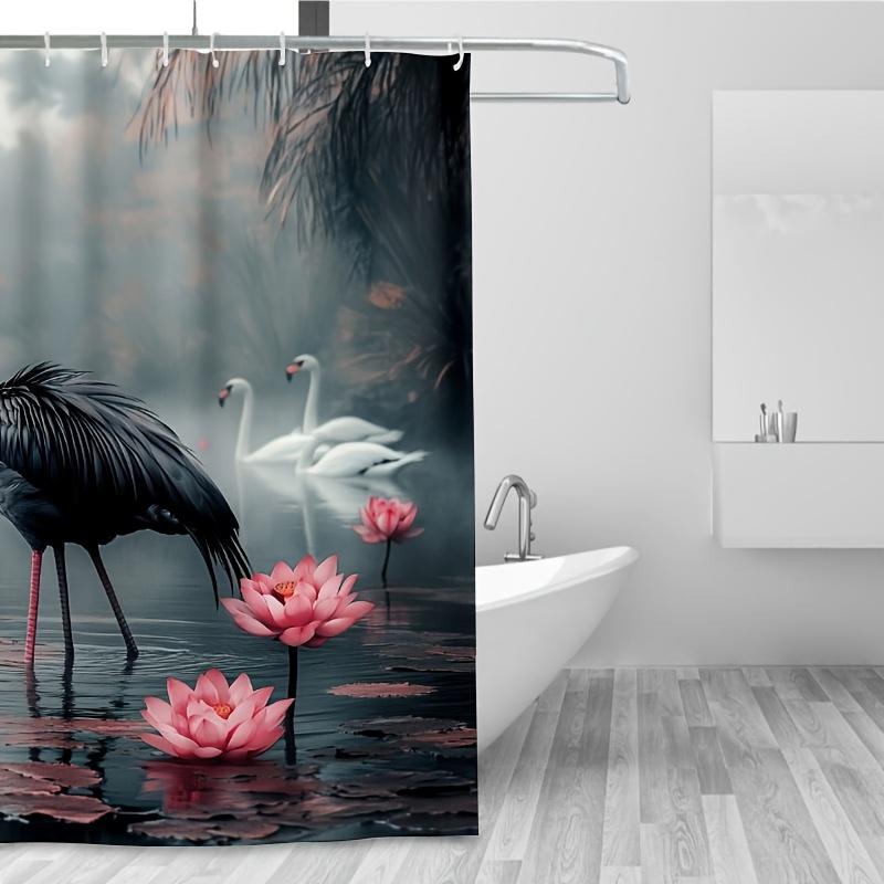 1PC Black Flamingo Shower Curtain, Durable Polyester, Easy Clean, for Bathroom & Window Decor