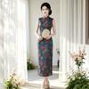 Old Shanghai Floral Cheongsam Women's 1-year New Retro Hong Kong Style Printed Stand-up Collar Sleeveless Temperament Dress Long