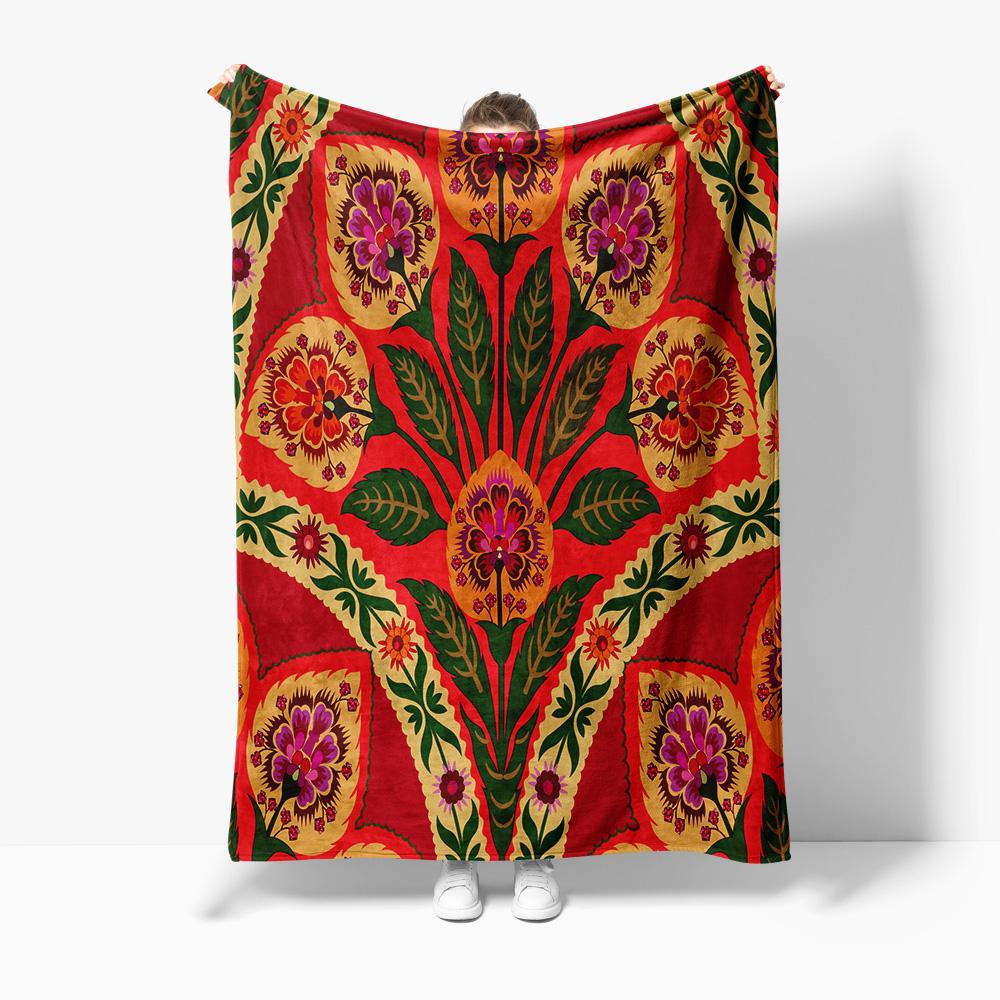 Vibrant Floral Embroidered Throw Blanket Sofa Bed Bedspread Decorative Cushion Cover Bedding Home Textile 75x90cm