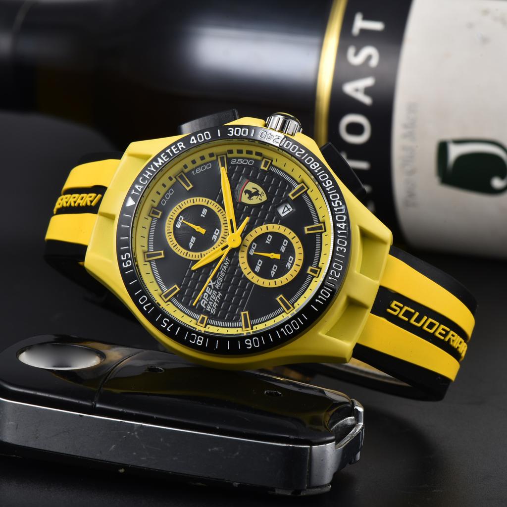 Ferrari Logo Large Dial Clock Rubber Strap Luxury Men's Quartz Watch For Ferrari F430 Stradale 458 488 599 612 FF F12 F1 Charles