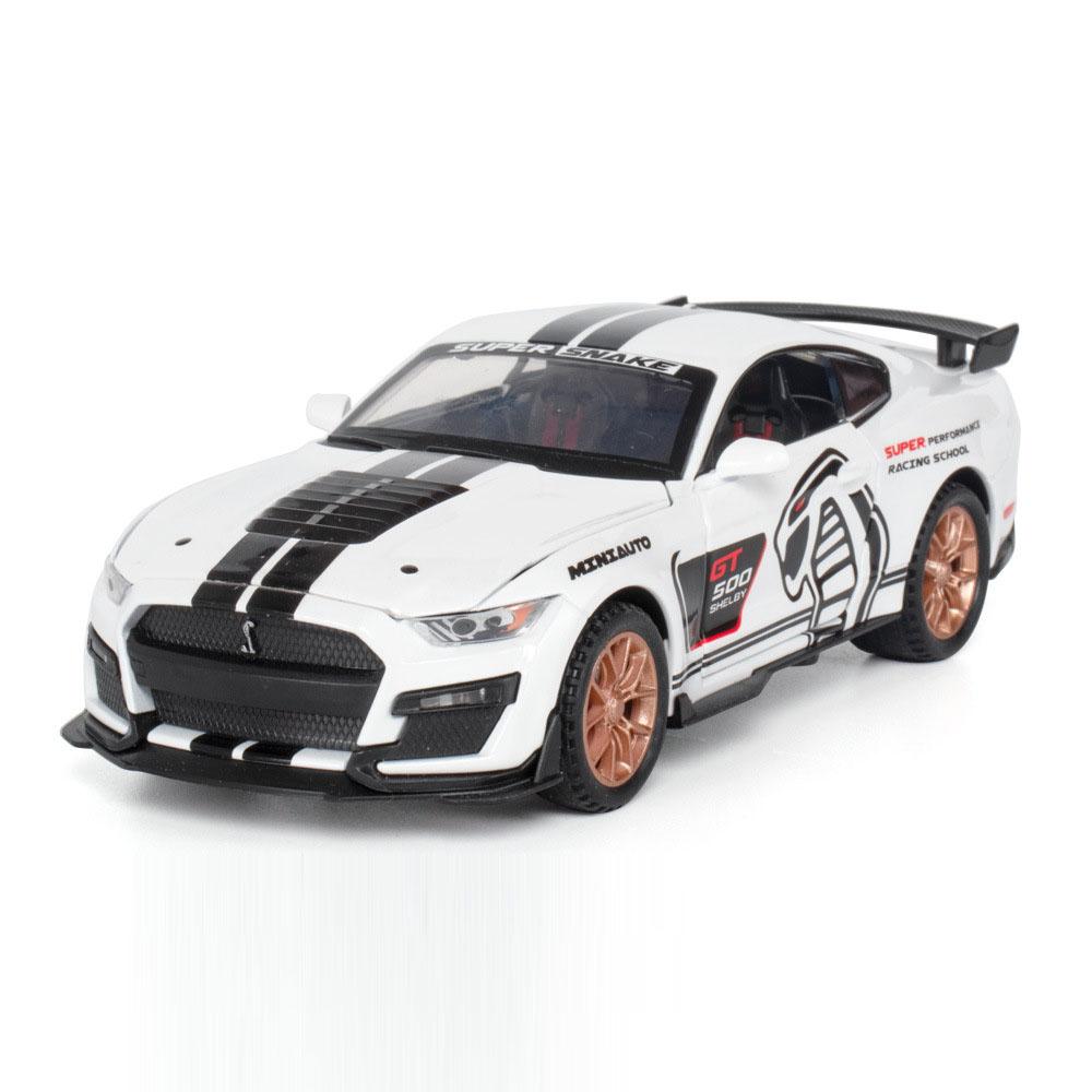 1:32 Mustang Shelby GT500 Miniature Car Model Toys Alloy Diecast Sound Light Doors Opened Pull Back Vehicles for Kids Gifts