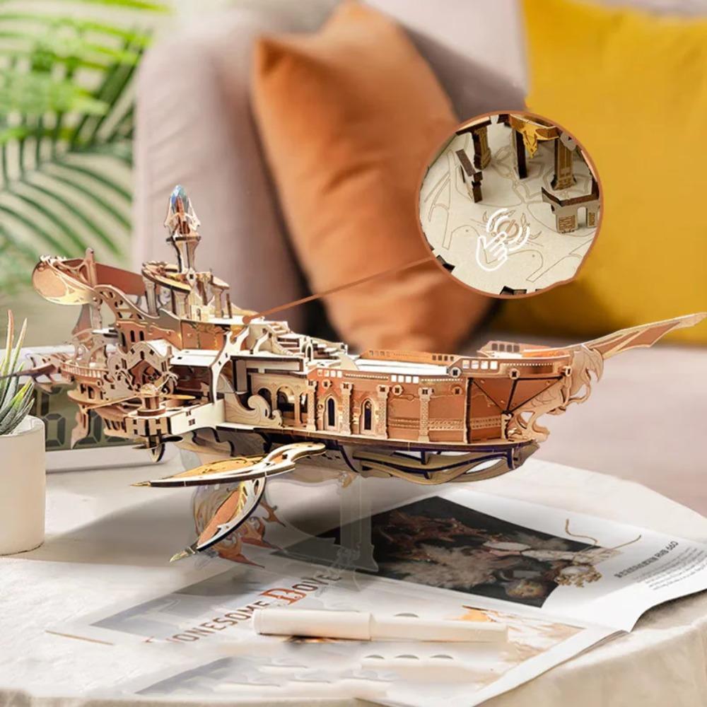 Puzzle 3D in Legno Fai da Te Balena Arca dell'Universo Astronavicella Puzzle a Incastro Assemblaggio Kit di Modelli in Miniatura Giocattoli Per Amici Regali