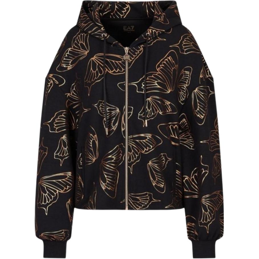 Emporio Armani Ss23 Butterfly Print Zip-Up Hooded Long Sleeve Sweatshirt Women sweatshirt Black Gold 3RTM24-TJLQZ-2206 L 15100₽