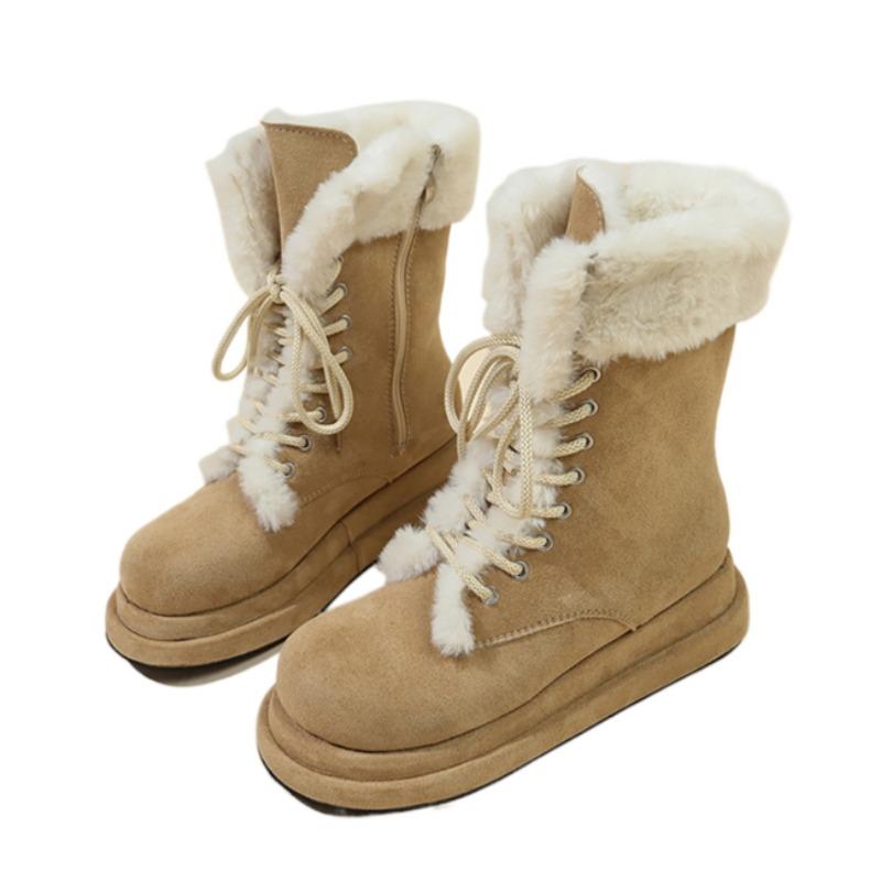 fashion Women Fur Flats Ankle Snow Boots Platform Suede Shoes Warm Plush Cotton Shoes Casual Sneakers 2025 Trend Sport Shoes Botas Mujer