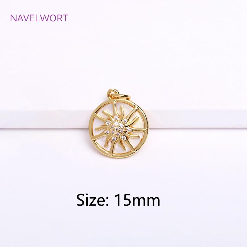 18K Gold Plated Brass Charm,Round Sun Charm For Necklace Making Findings,Inlaid Zircon Sun Pendant,Jewelry Charm,DIY Accessories