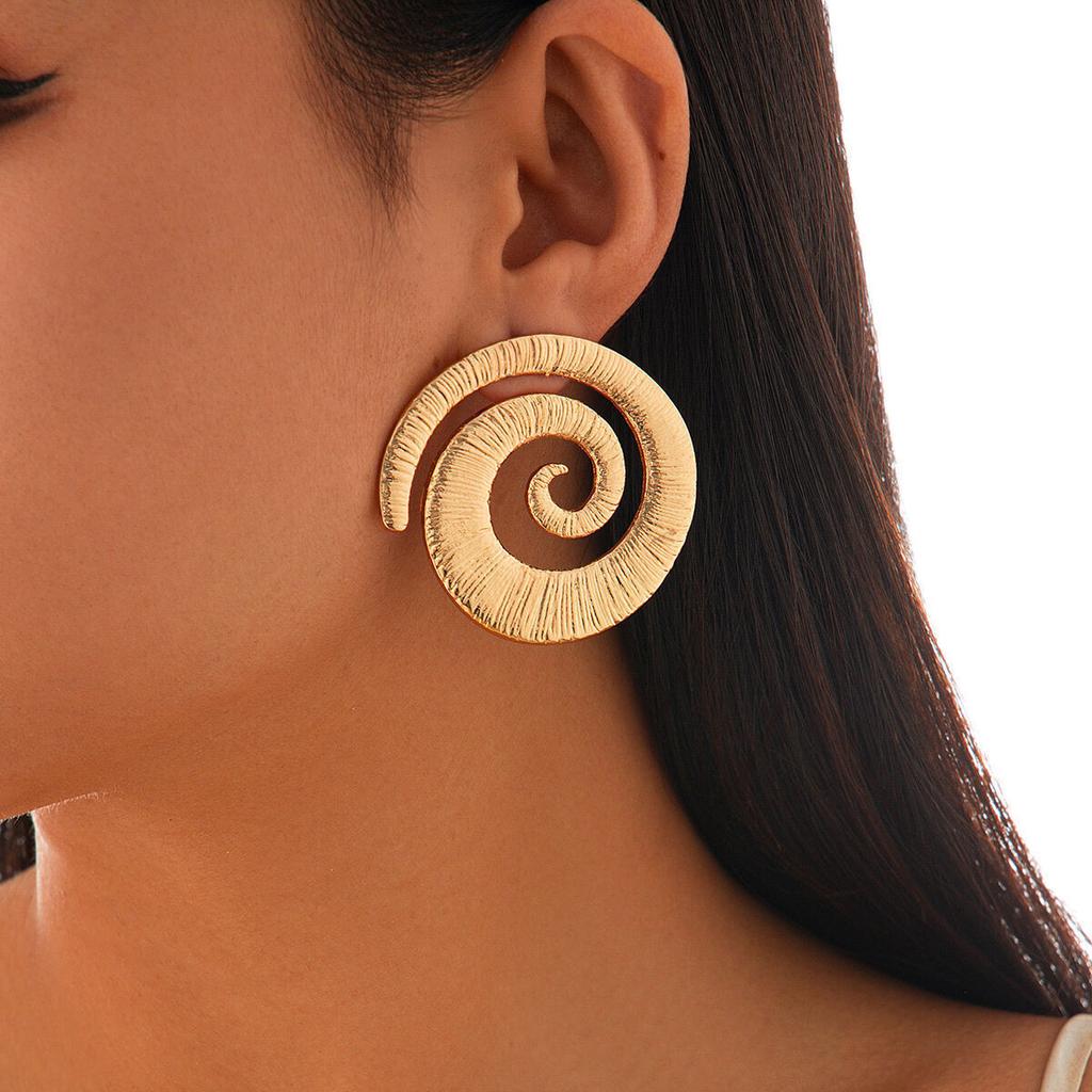 KunJoe Punk Hip Hop Spiral Große Runde Ohrstecker für Damen Trendige Geometrie Schnecke Piercing Ohrringe Weibliche Party Ohrdekoration