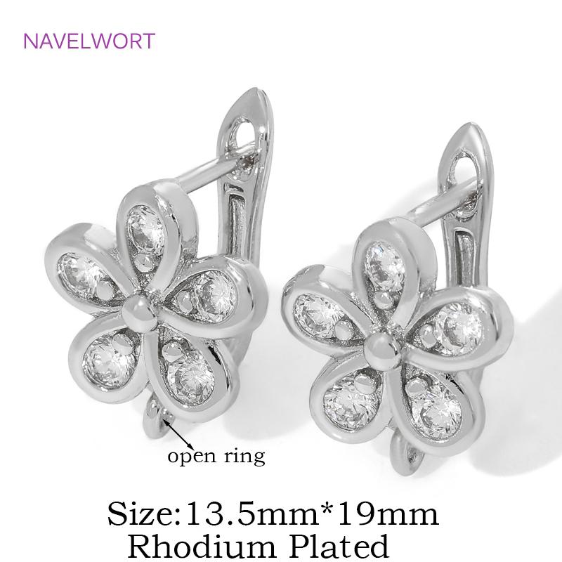 18K Gold Plated Inlaid Zircon Earwires Earring Hooks,Flower Earring Fixtures,Fasteners For Earrings,Earring Making Accessories