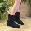Sheepskin Version~ Retro Suede Square Head Thick Heel Stacked Boots Short Boots Cowboy Boots Women's 2025 New Versatile Martin Boots