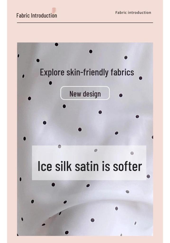 2025 New Women's Ice Silk Polka Dot Lace Nightgown